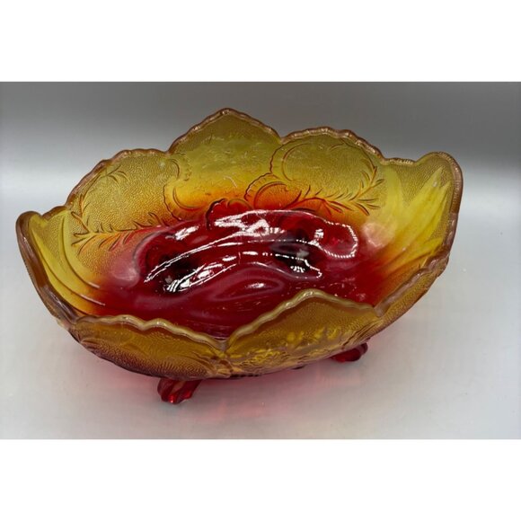 Vtg Amberina Bowl Footed Oval Saw Tooth Serving 10"x6"x5” - Picture 2 of 12